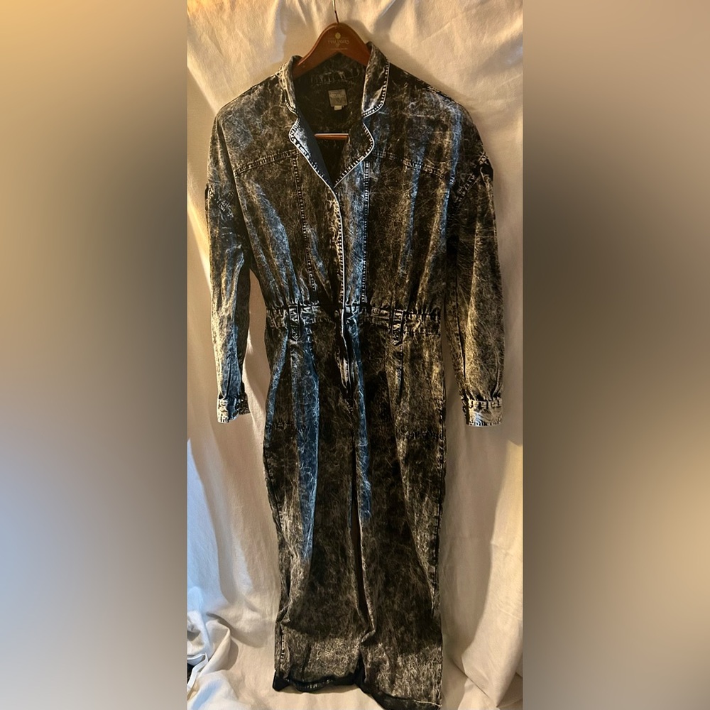 ASOS Size 10 Black White Acid Wash Jumpsuit Long Sleeve 80s 90s One Piece